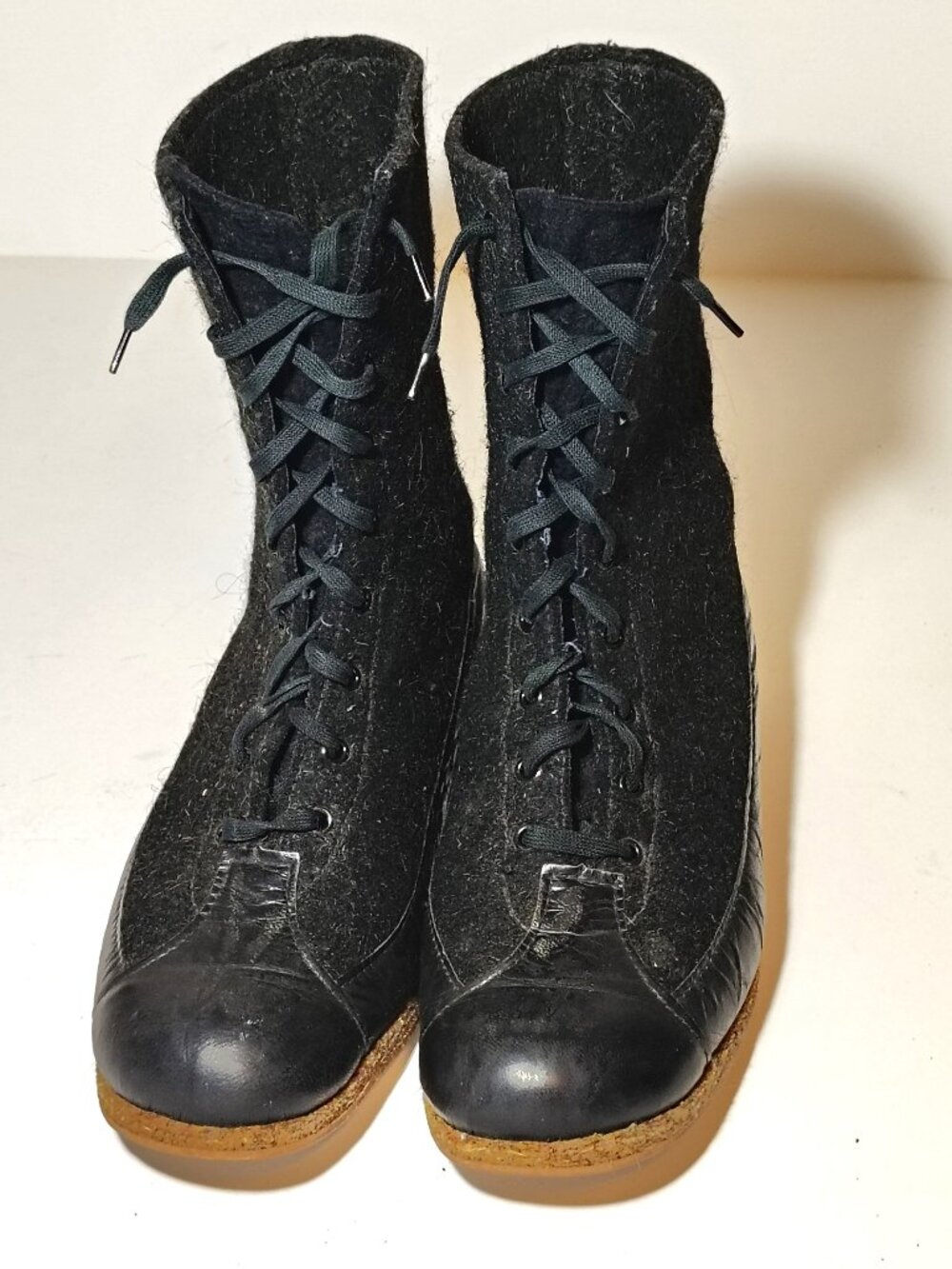 Vintage 1950s Hunting Hiker Boots Sears Roebuck Black Wool Felt Leather Combat